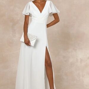 Lulus Beautiful Perfection White Flutter Sleeve
Embroidered Maxi Wedding Dress